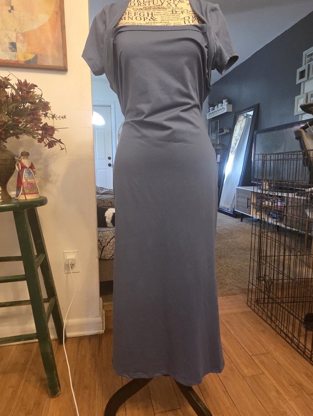Slate Blue Maxi Dress with Bolero Short Sleeve - Women
